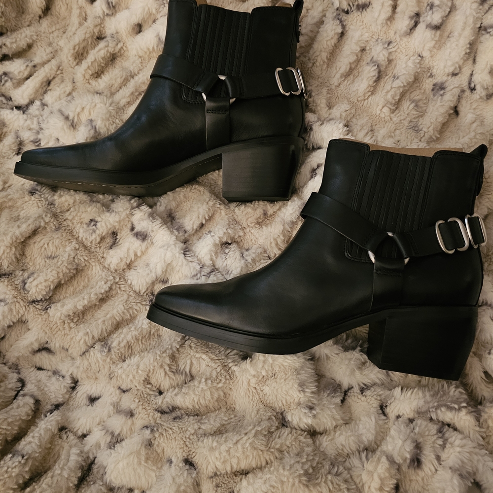 Sam Edelman BELLAMIE BLACK SILVER HARNESS MOTO BOOTS BNIB 10B